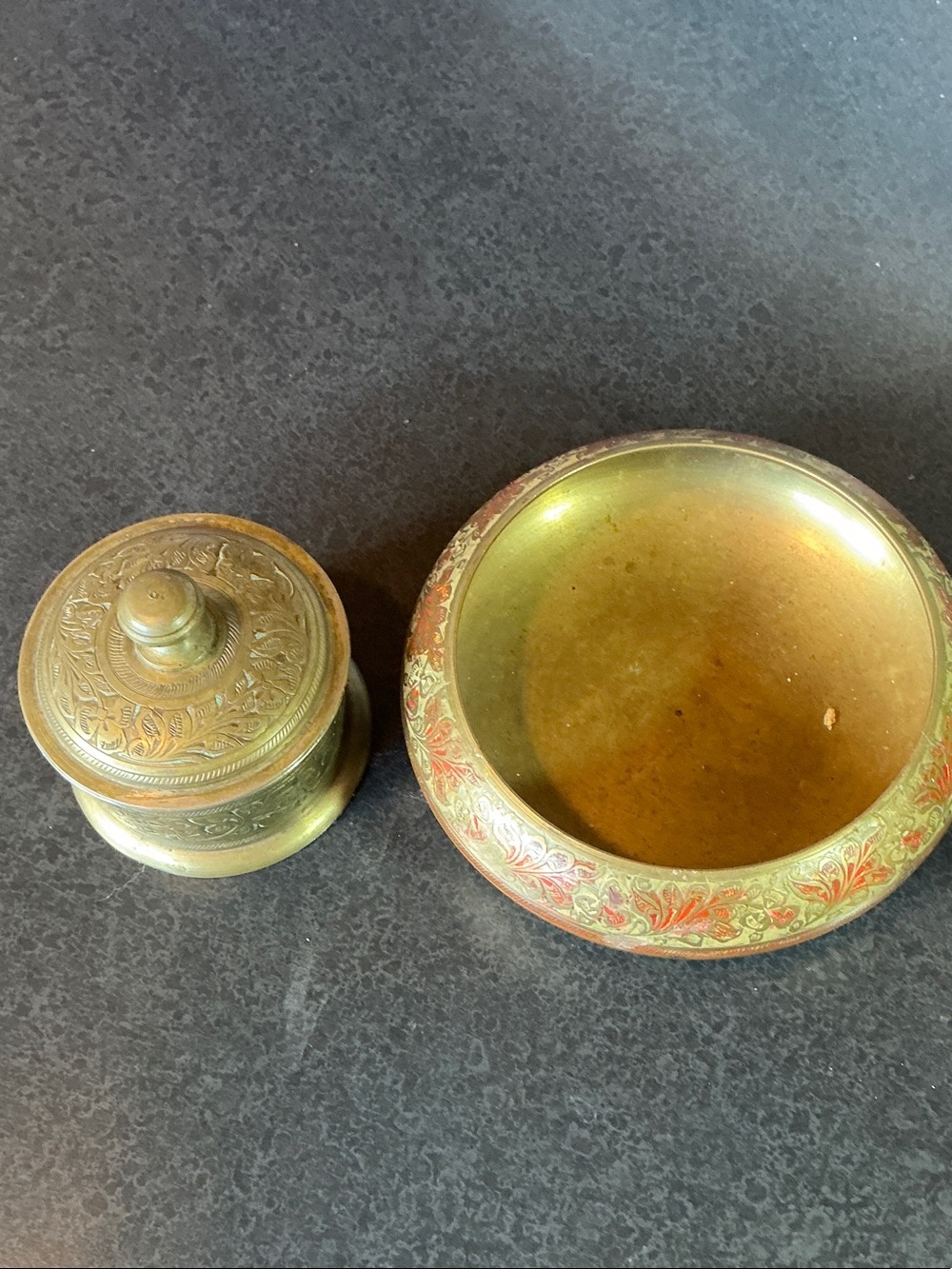 Brass Decorative Bowl and Lidded Trinket Box - Gold Accent Home Decor
